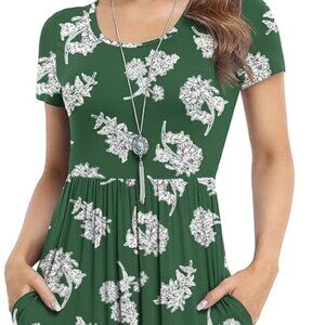 Floral Spring Maxi Dress Cap Sleeve Elastic Waist With Pockets NWT Career preppy